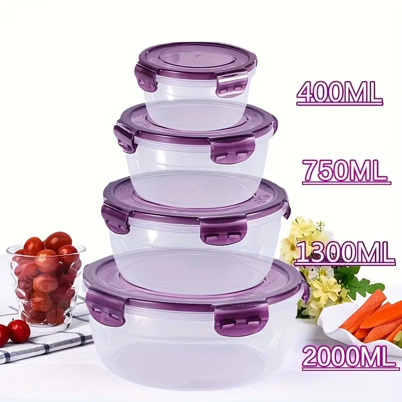 Food Storage Time - 4 حاويات بلاستيكية لتخزين الطعام، صناديق