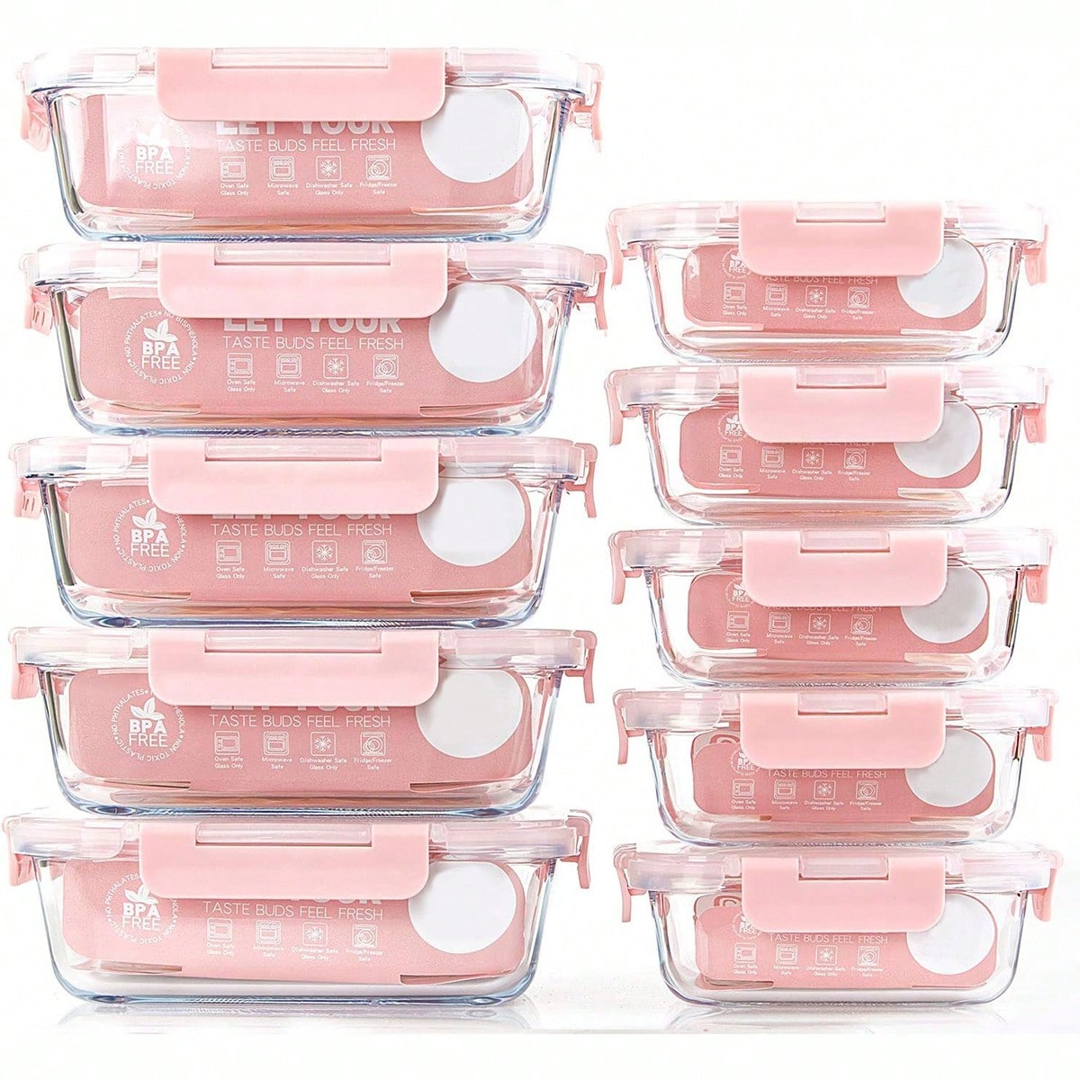 Food Storage Time - 10 حاويات زجاجية لتحضير الوجبات، حاويات