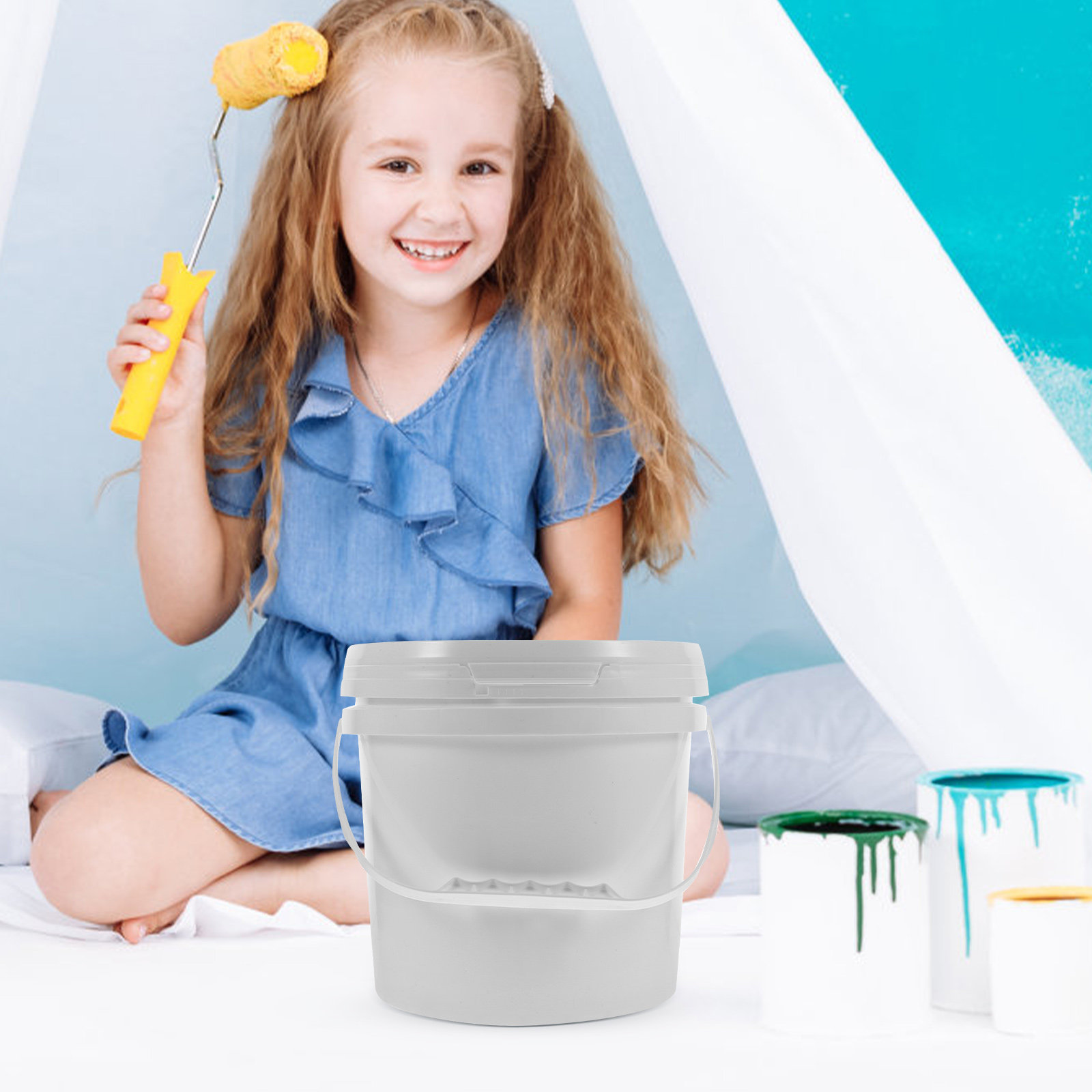 Food Storage Safe - دلو طلاء بلاستيكي متين مع غطاء،